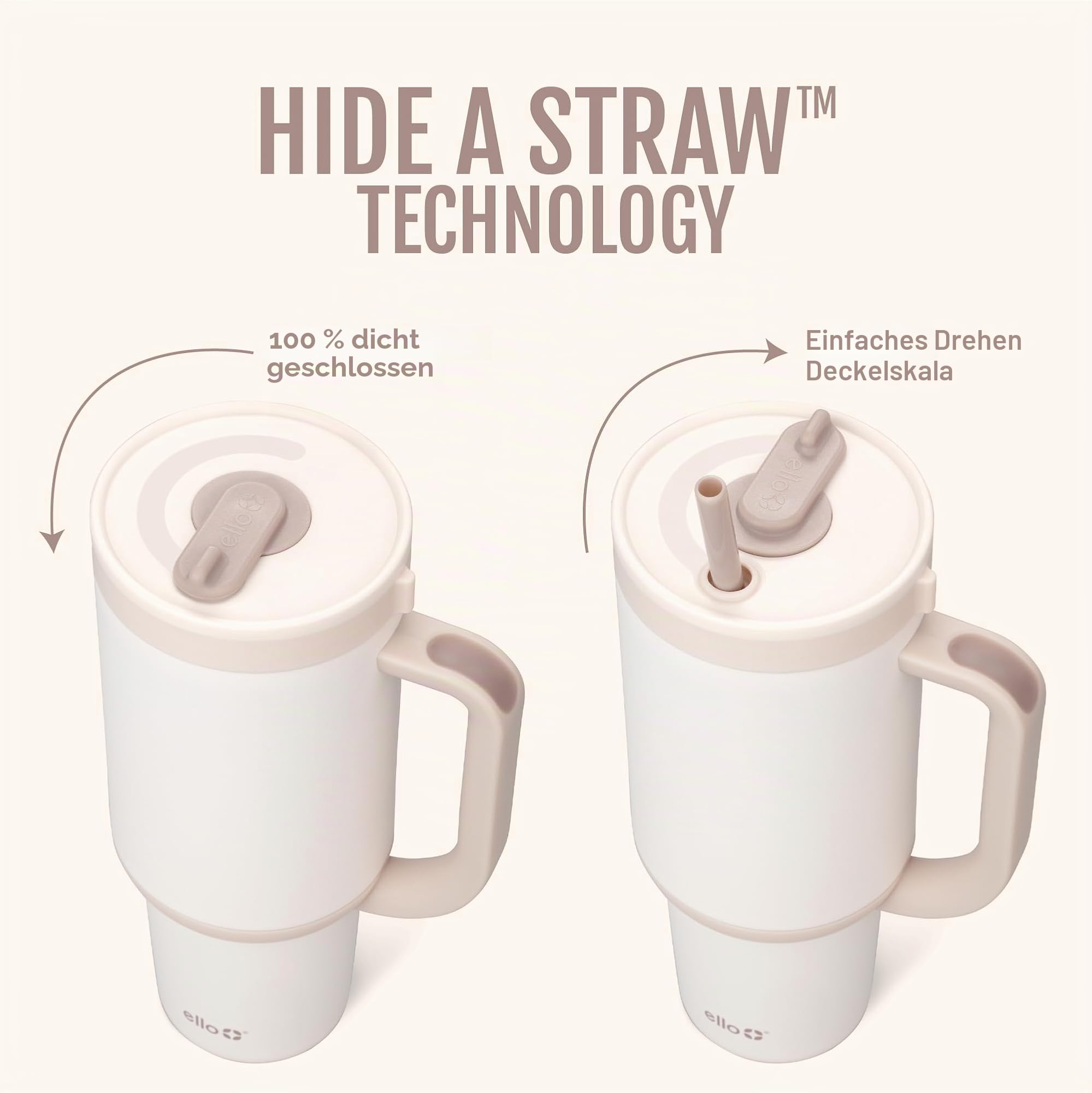 Ello Oasis 887 ml Trinkbecher mit Griff und einziehbarem Strohhalm | Wiederverwendbarer isolierter Edelstahlbecher 100% auslaufsicher, Geschenke für Teenager Frauen Männer | Hält 24 Stunden kalt