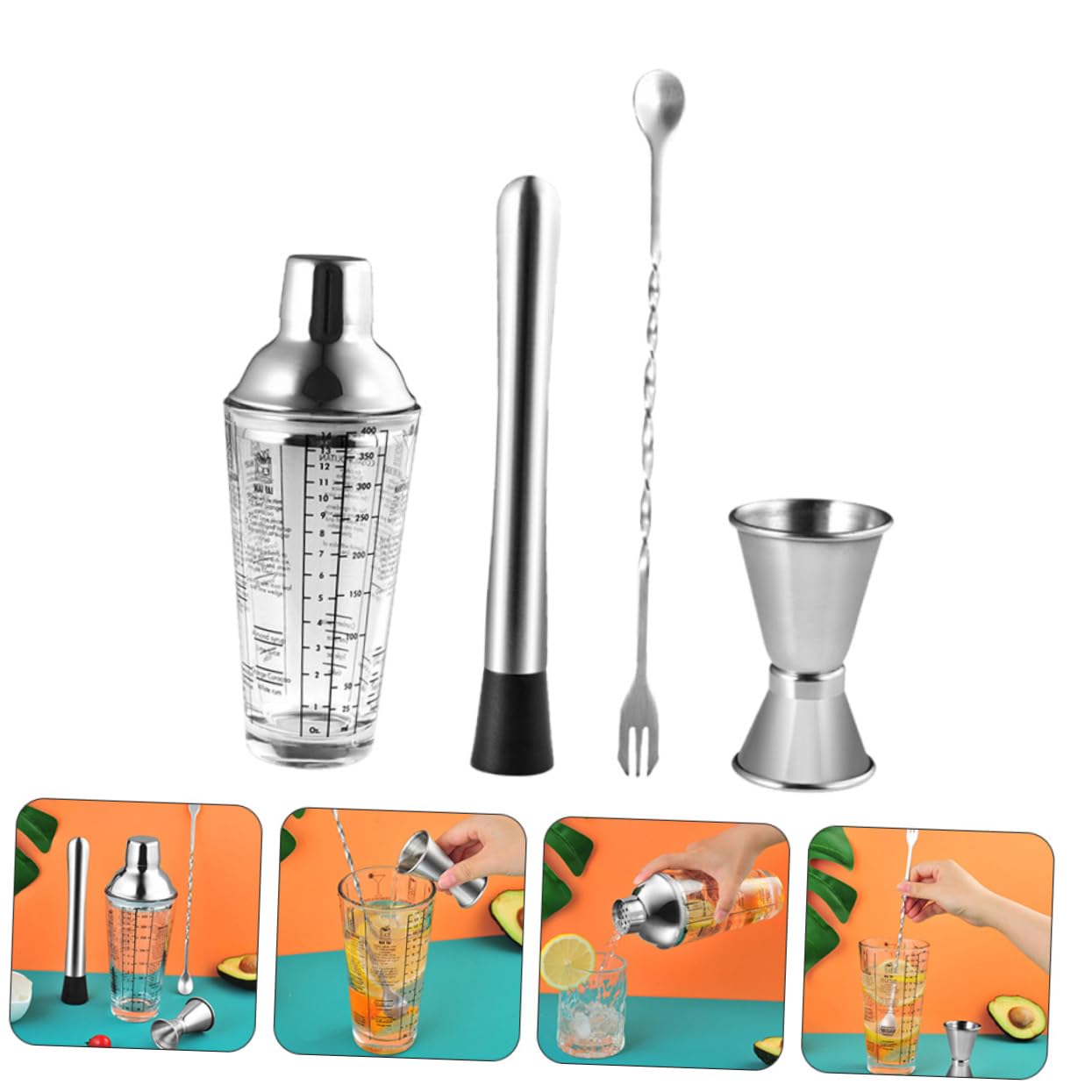 Mikikit Coctelera de Acero Inoxidable Cocteleras para Bartenders Equipo de Coctelería Herramientas para Coctelería para Hacer Cócteles Casa Color Aleatorio