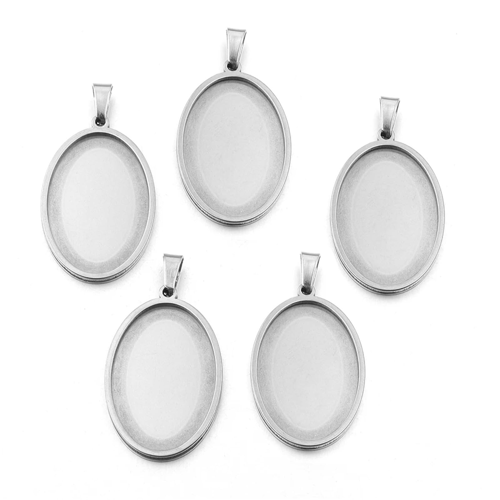 IULGFSC Pendant tray， Oval Stainless Steel Pendant Trays(Steel 20x30mm)
