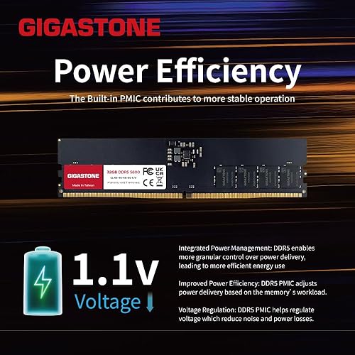 Miniatura 4 de DDR5 RAM GIGASTONE 32 GB DDR5 5600 MHz PC5-44800 CL 46-46-90 1.1 V UDIMM 288 pines sin búfer no ECC de alto rendimiento actualización de memoria de