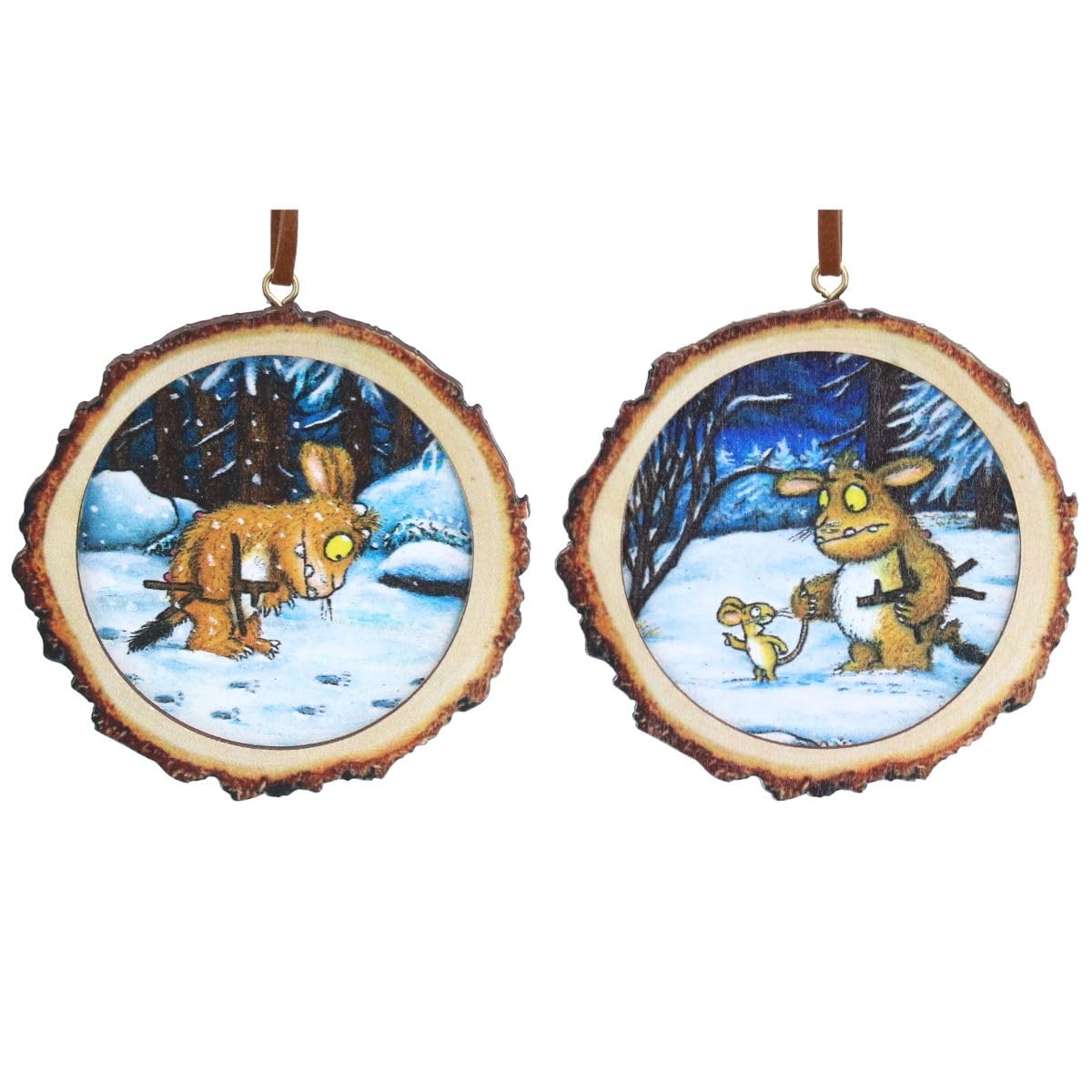 The Gruffalo's Wooden Christmas Tree Decorations Set of 2 | Rustic Woodland Hanging Ornaments | Storybook Christmas Tree Decorations | Festive Gruffalo Gift