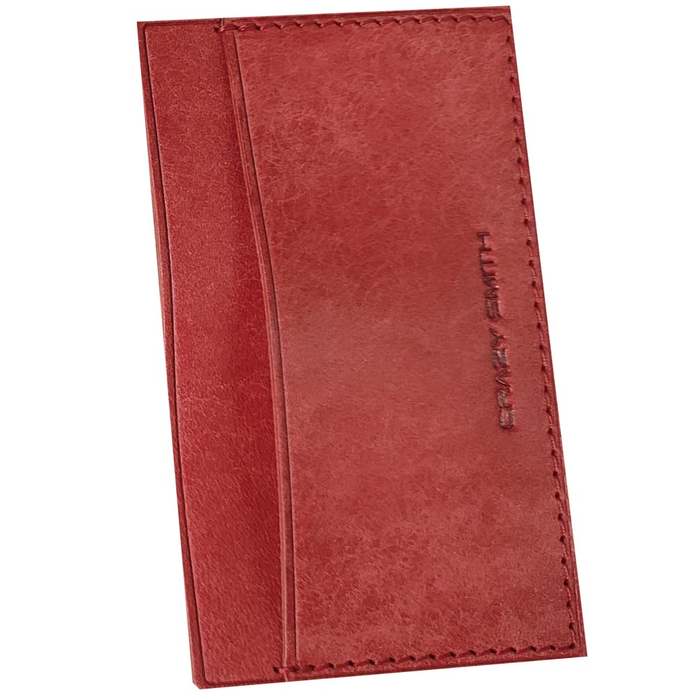 CRAZYSMITH Genuine Leather Business Card Holder, Handmade Vintage Leather Business Card Case, Cowhide Slim Wallet - Brown, 2 Pockets