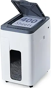 Heavy Duty Paper Shredder: 400-Sheet Auto Feed P5 Micro-Cut Document Credit Card Shredding with Jam-Proof Design for Home Office Business School
