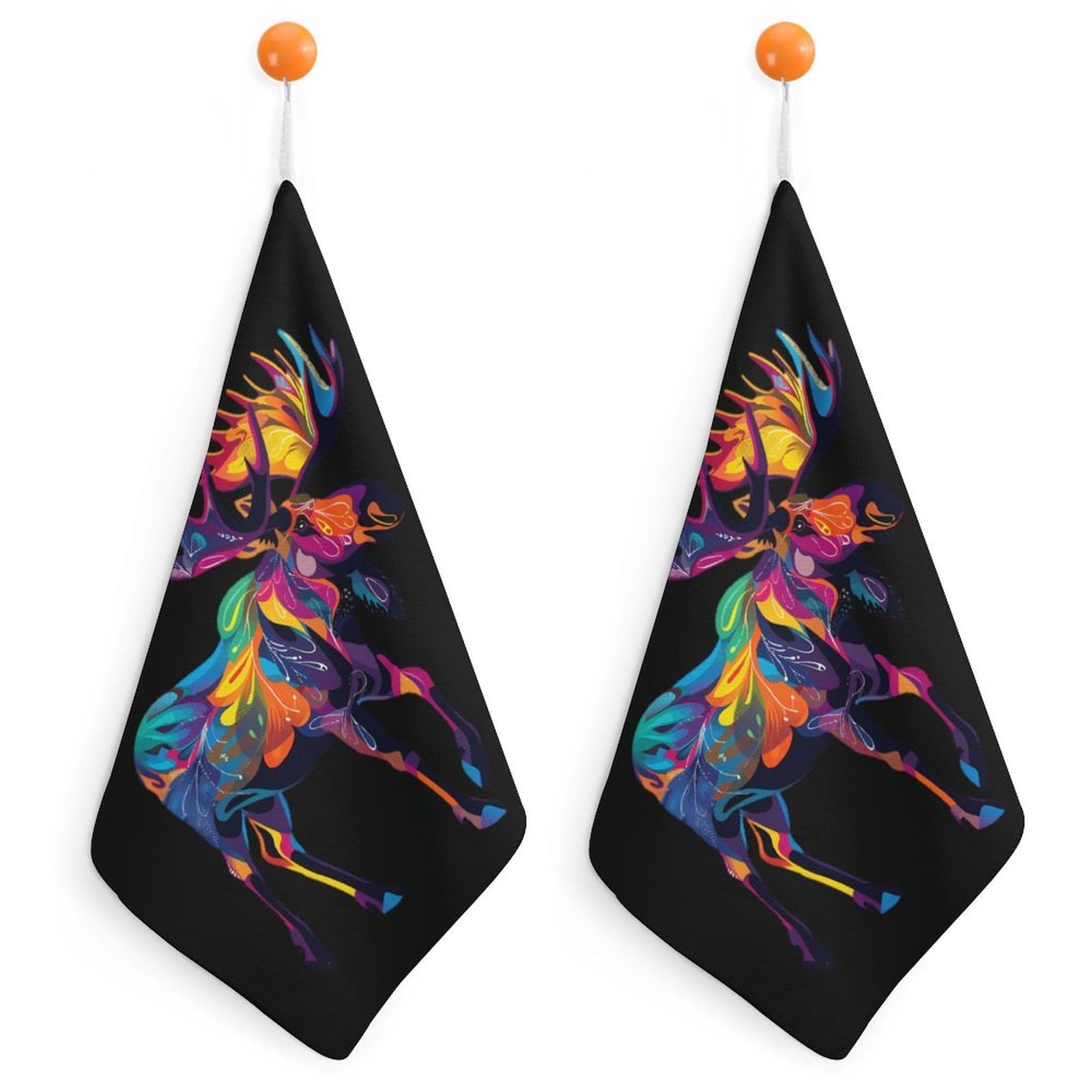 CGSBNGHA Colorful Canadian Moose Abstract Paint Wildlife Hand Towel Hanging Face Towels Cleaning Cloths Handkerchief for Bathroom Kitchen