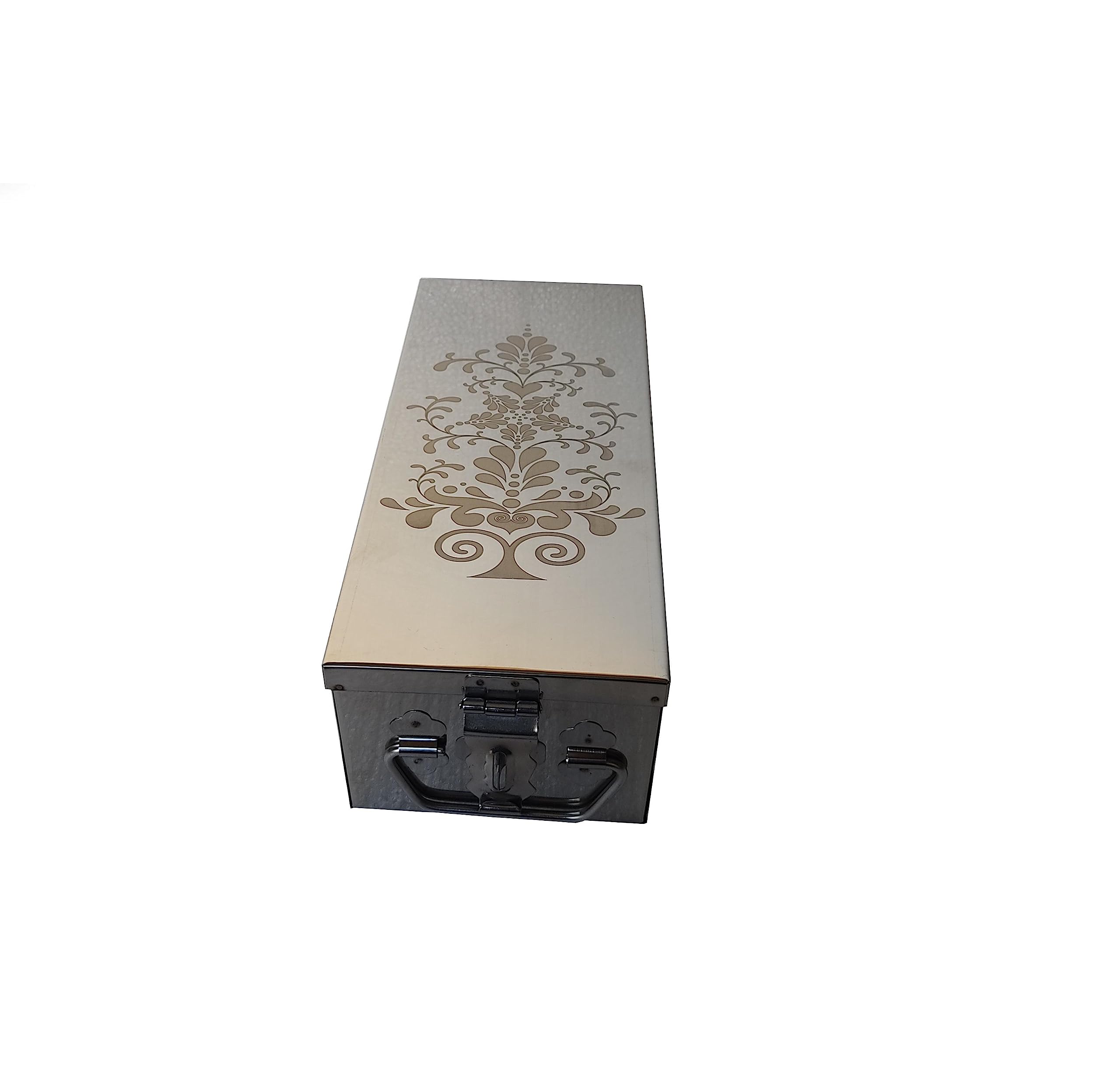 GinoSet Steel Locker Boxes Jewellery & Cash Peti Size - 12.2 Inch With Laser Printed Design (Steel) (12.2 x 5 x 4.5 INCH) (liflowBig)