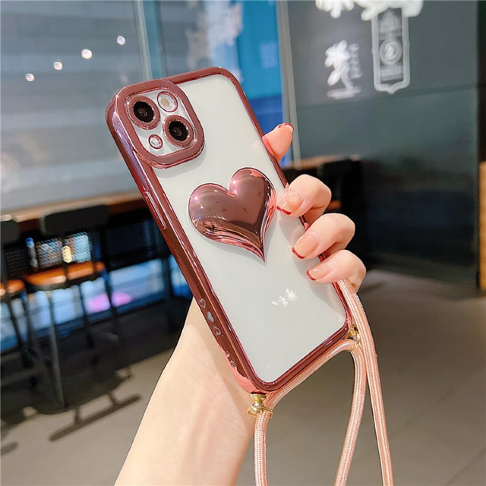 Étui souple transparent pour iPhone 12 Pro Max avec cordon cordon et protection antichoc rose - 7