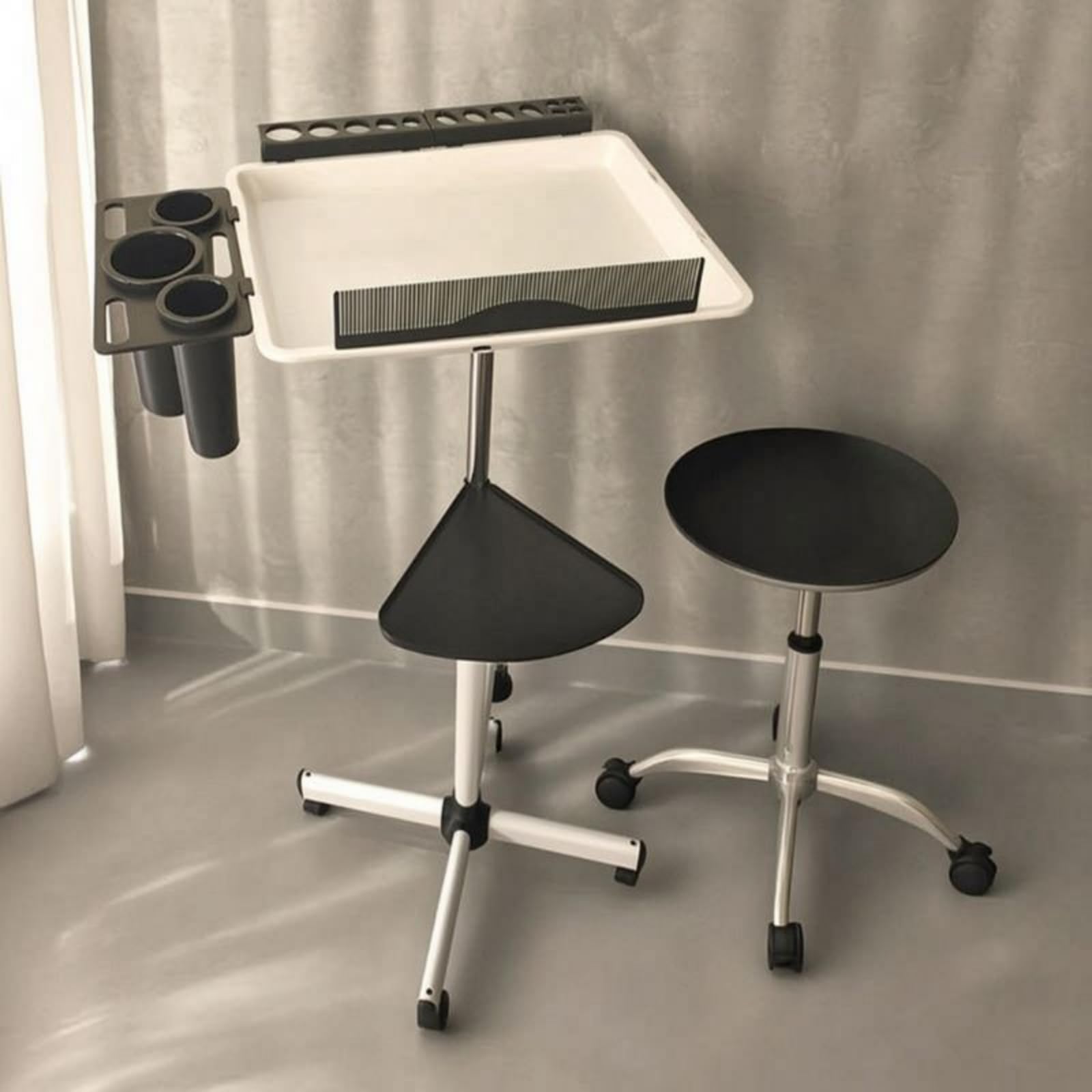 Chariot Plateau de Salon Réglable Support Matériel Coiffure Plateau Mobile Dessert Roulant Table à roulettes Poteau Ajustable pour Coiffeurs Barbiers, Blanc, Support Simple Couche