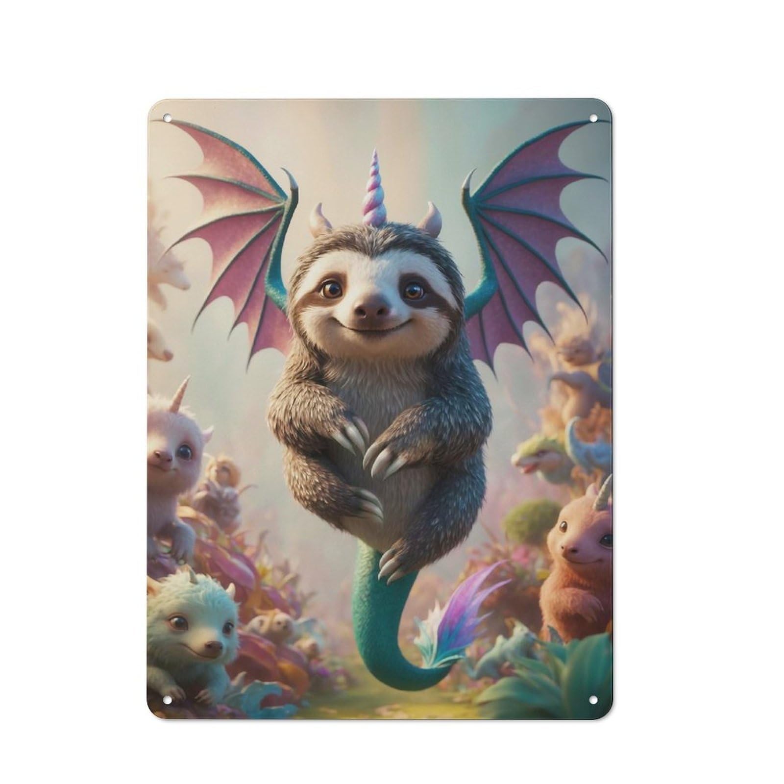 Junmoney Unicorn Dragon Baby Sloth Hybrid For Home Office Or Studio, Retro Metal Wall Sign 40X30cm, For Vintage Wall Decor Fans, For Metal Sign Collectors