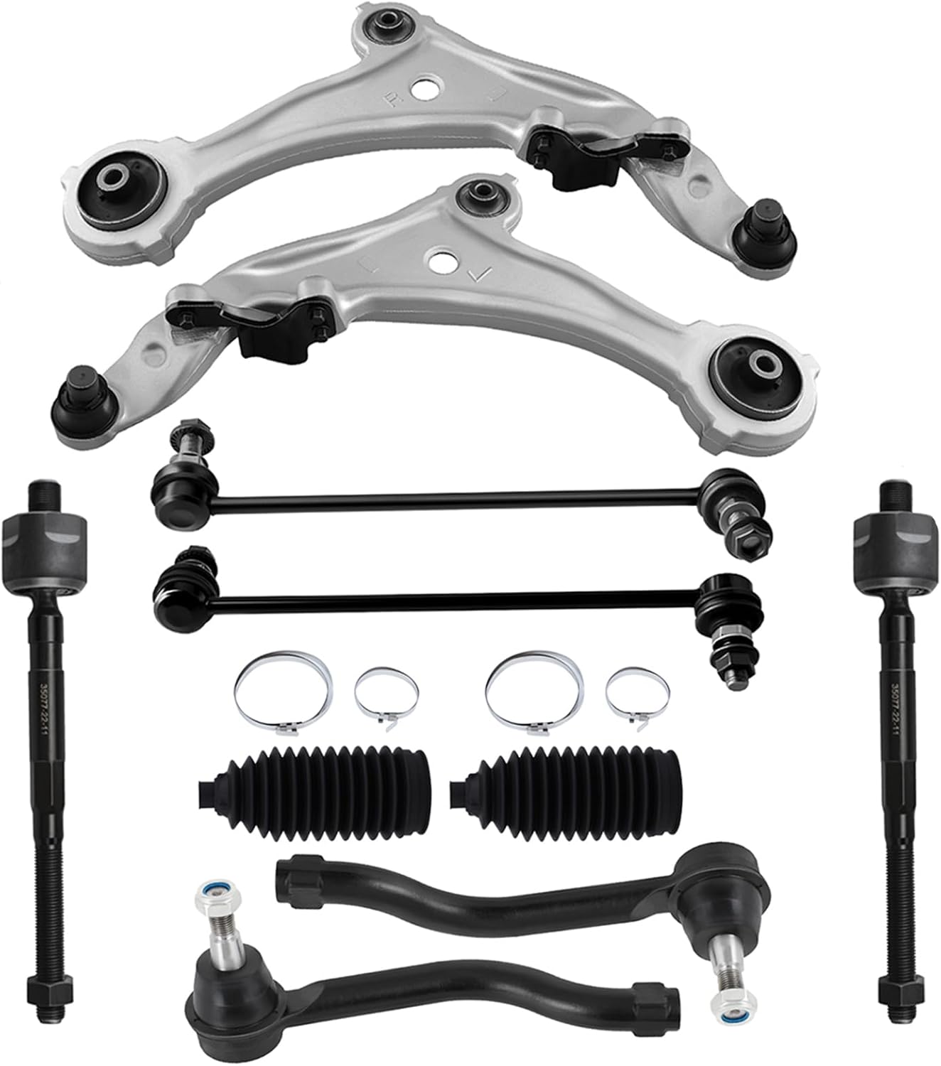 Front Lower Control Arm w/Ball Joint fit for Nissan Murano 2009 2010 2011 2012 2013 2014, Suspension Kit with Inner Outer Tie Rod End w/Steering Boot Sway Bar Link - 10pc Set