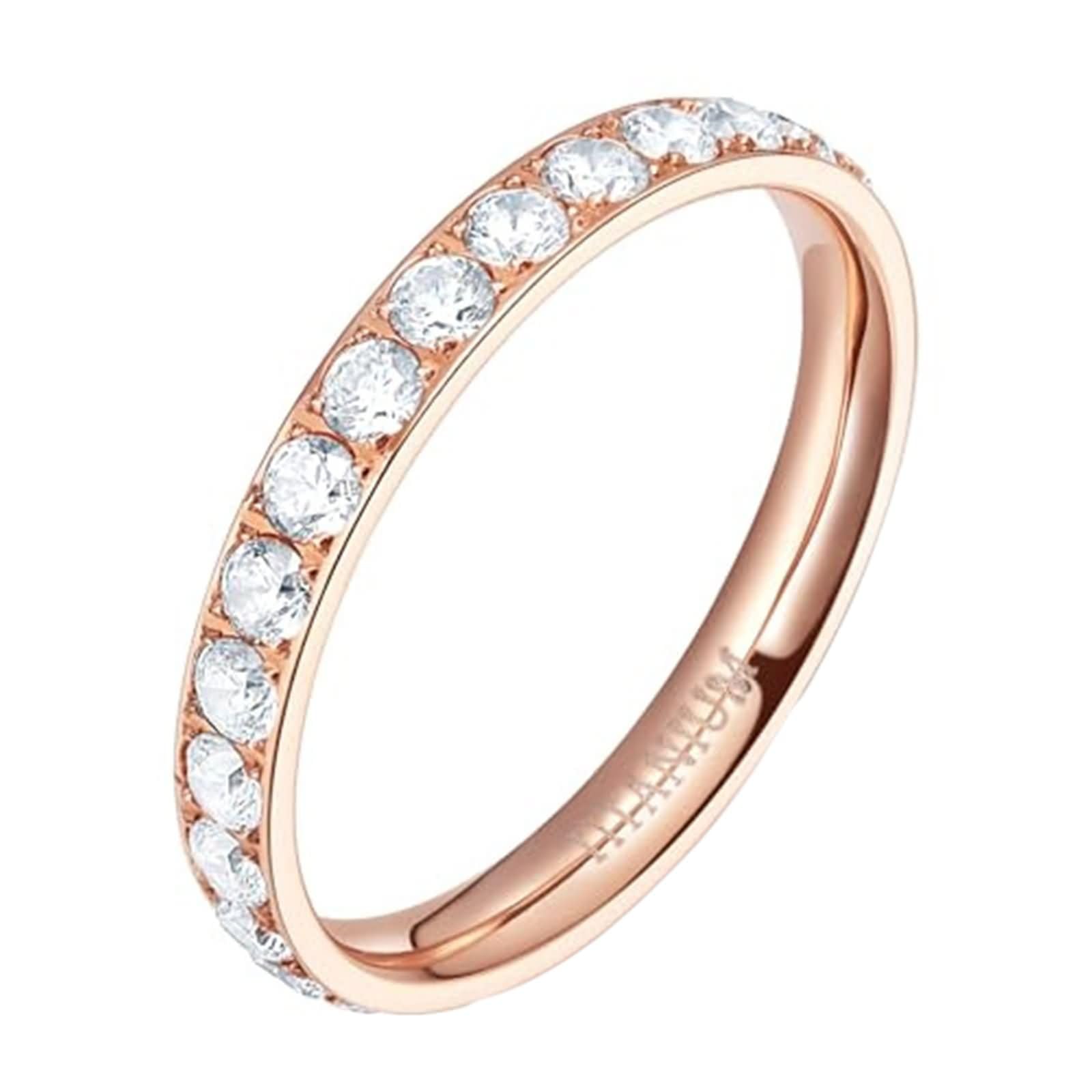 Anillo Titanio Grabado Personalizable para Mujer, 3MM Eternidad Redondo con Circonita Mujer Anillo Oro