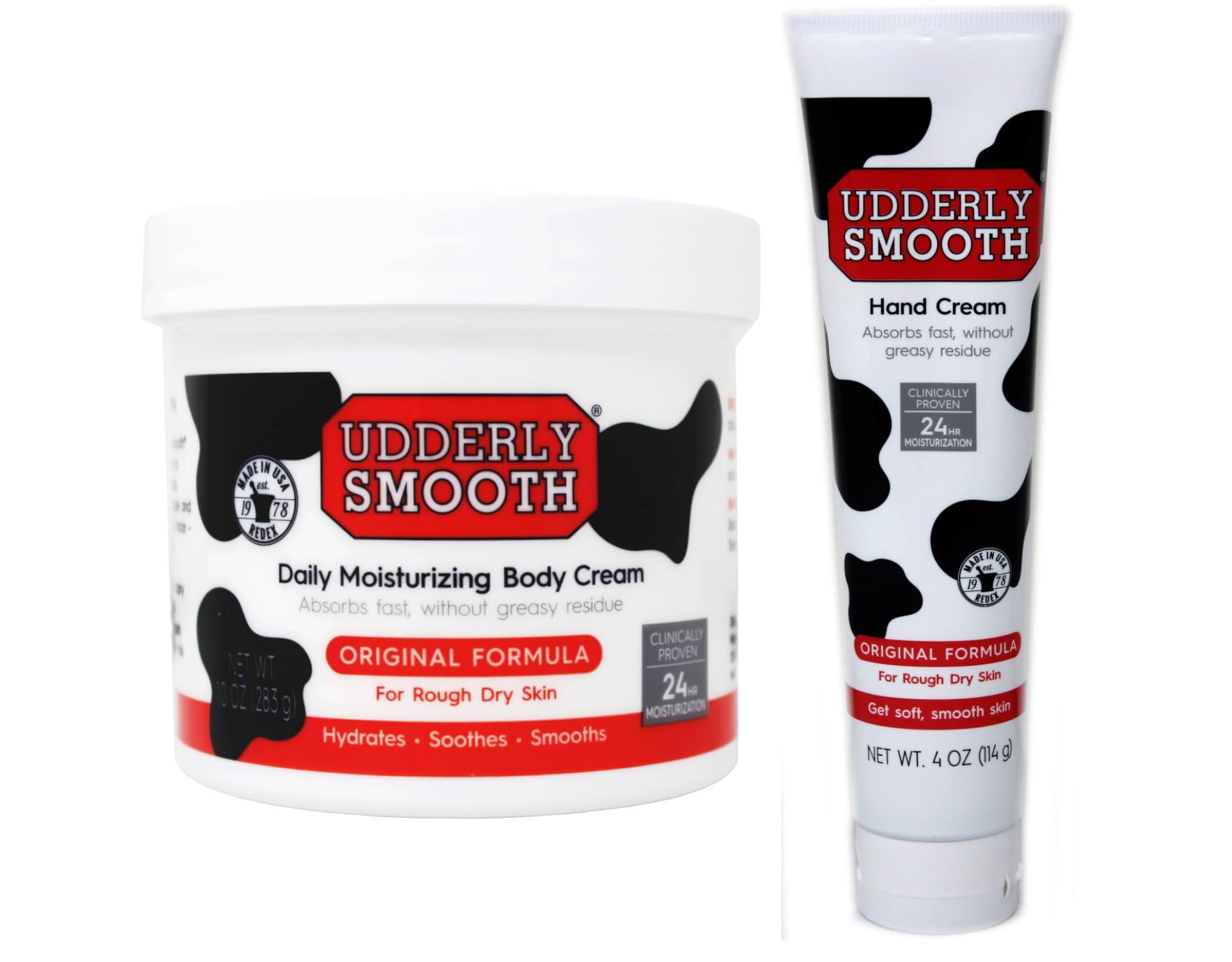 Udderly Smooth Hand Cream and Body Cream Bundle, Fast-Absorbing 24-Hour Moisturization, Original Formula for Rough Dry Skin, 4 oz Hand Cream + 10 oz Body Cream