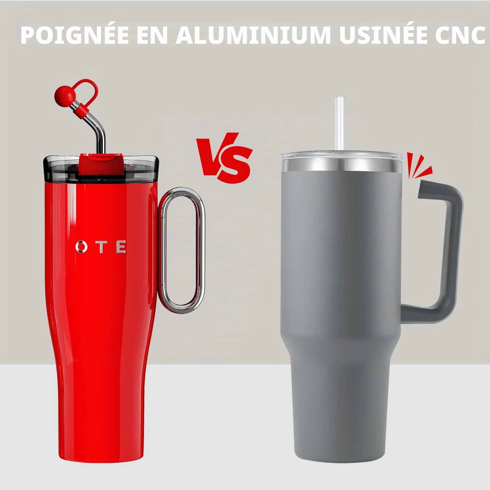 OTE Gobelet Isotherme 40 oz Avec Paille et Anse - Tasse à Café à Emporter Avec Couvercle Double Paroi en Acier Inoxydable - Tasse Sous Vide Pour Voiture