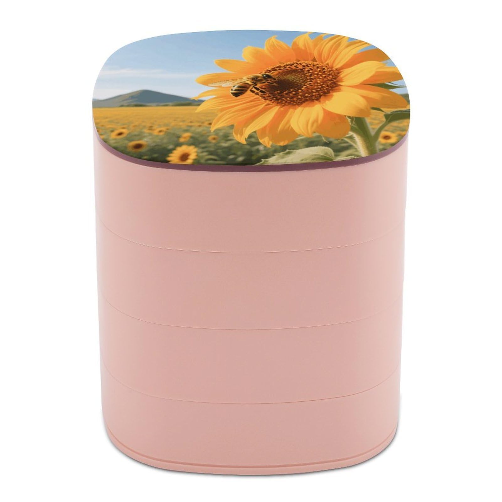 VstaDank Bee on A Sunflower Jewelry Box with Mirror 4-Layer Rotating Jewelry Tray Case Portable Jewelry Case Trinket Boxes Trinket Cases Travel Jewelry Organizer Earrings Storage Box