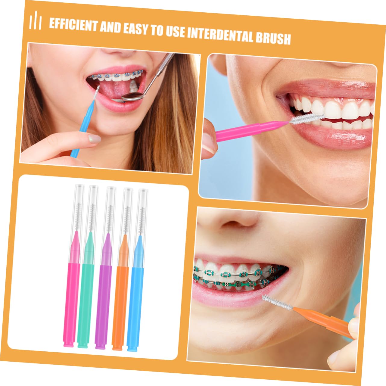 250piezas Cepillos Interdentales Para Limpieza Herramienta Portátil De Cepillo De Dientes Para Usar Brackets Naranja Azul Verde Rosa