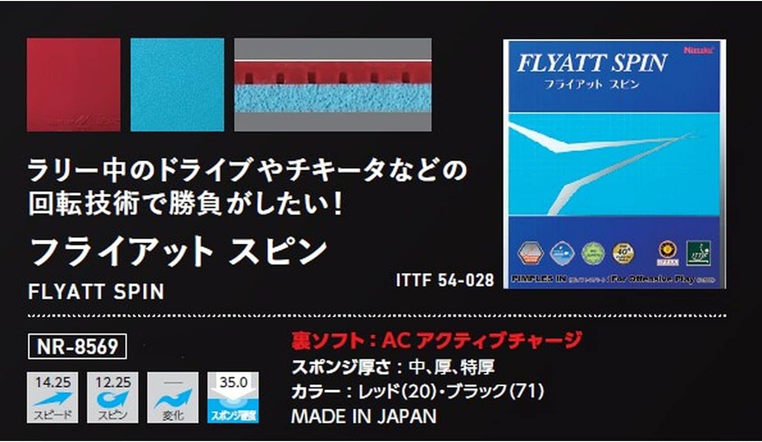 ニッタク(Nittaku) 卓球 ラバー フライアットスピン 裏ソフト テンション NR-8569(スピード) ブラック 中