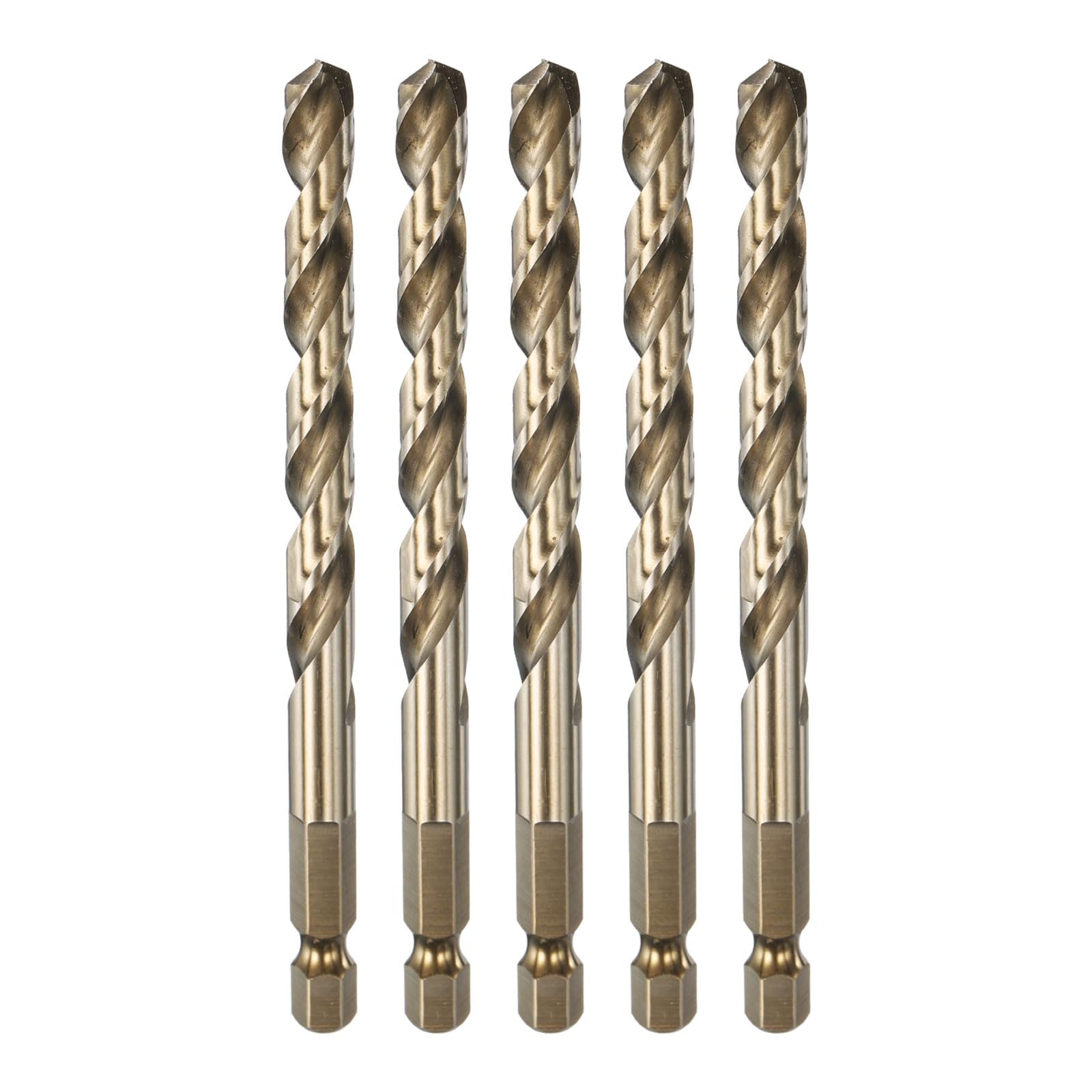 HARFINGTON 5pcs 1/4" Hex Shank Drill Bit 9/32" Gold Oxide M35 High Speed Steel Twist Drill Bit 135 Degree Split Point Tip Drilling Tool with Quick