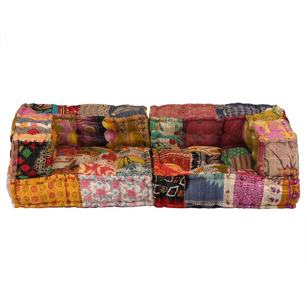 2-osobowa modułowa pufa patchworkowa, poszewka bawełniana, 140 x 70 x 40 cm, poduszka do siedzenia do salonu, na balkon, do ogrodu, w zestawie z poduszką, ergonomiczna i wygodna