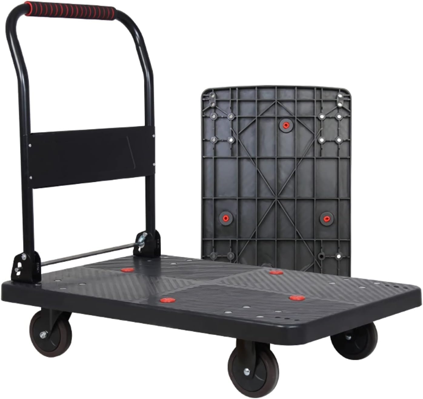 Generischer Pritschen-Handwagen, Plattformwagen mit Kunststoffplatte und dickem, faltbarem Metallgriff, Schubkarre mit leisen Rädern für das Homeoffice, Tragkraft 660 lb,