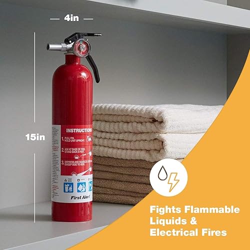 Miniatura 6 de First Alert - Extintor recargable estándar HOME1 para el hogar, clasificación UL 1-A10-BC, color rojo