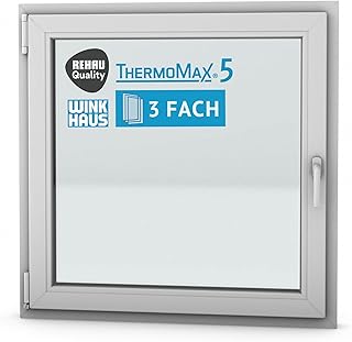 5 Classic Kunststoff-Fenster, Uw-Wert 1,2, BxH: 100x100cm / 1000x1000mm, DIN links (Griff rechts), mit 3-fach Wärme-Isolier-Verglasung, Winkhaus Sicherheitssystem & Rehau Profil