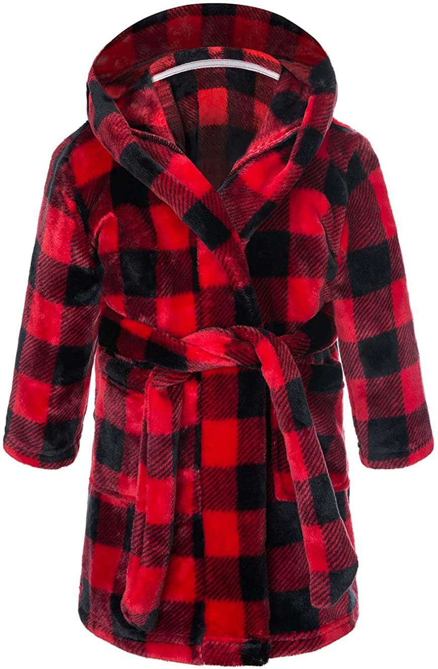 Girls Fleece Hooded Robes, Warm Printed Bath Robe for Kids Soft Fuzzy Bathrobe for Gifts