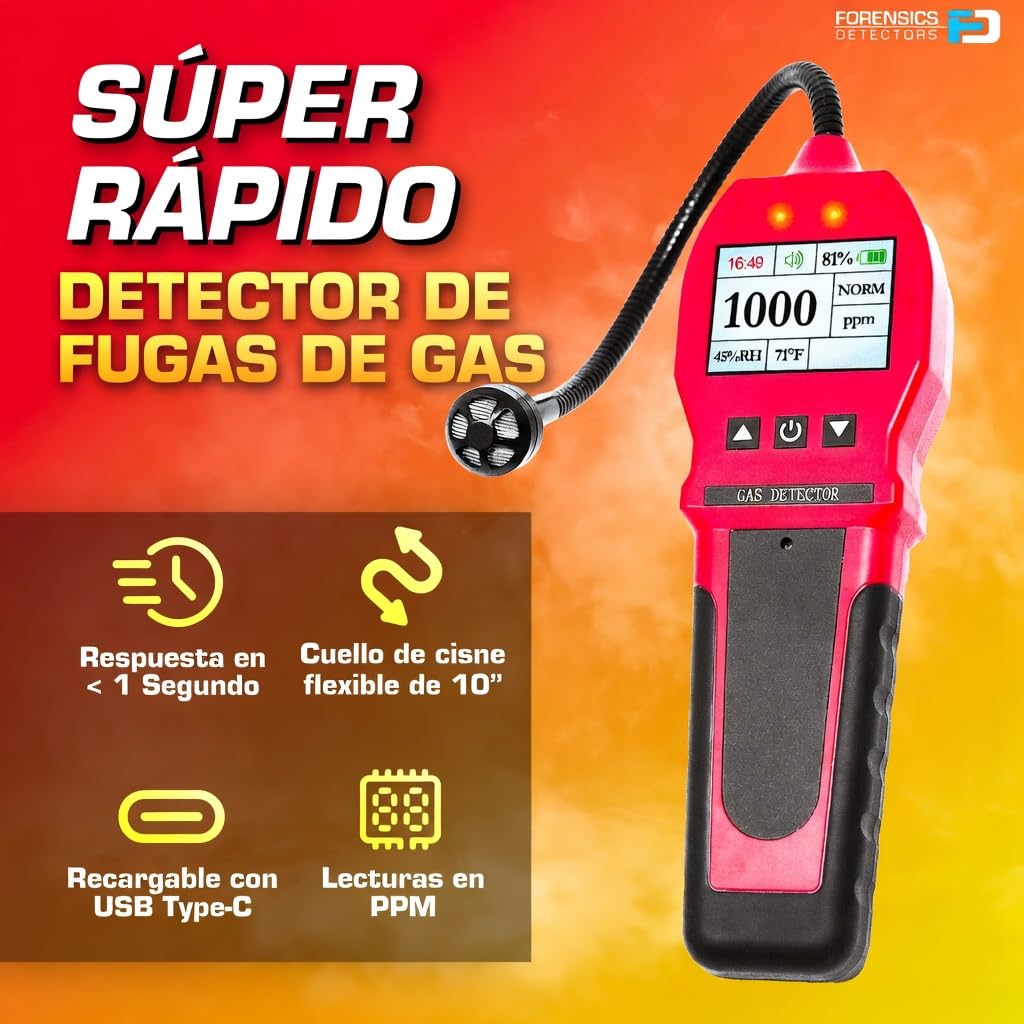 Detector de Fugas de Gas Natural, Metano y Gases Combustibles con Sensor de 20 Años | Alarma de Gas de Alta Sensibilidad para Cocina y Hogar, Pantalla LCD y Alerta Sonora