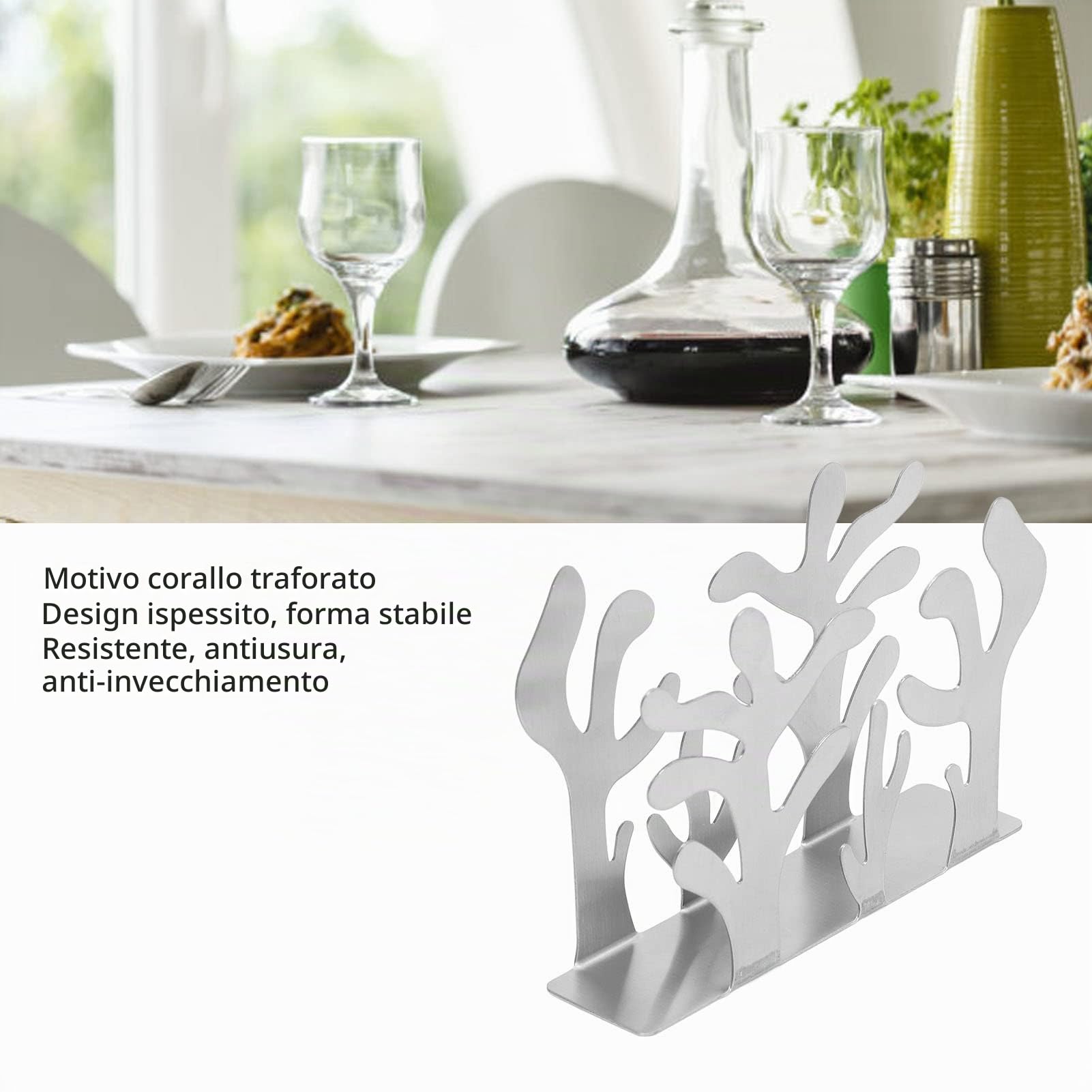 Fdit Portatovaglioli in Acciaio Inossidabile, Design Corallo Moderno per Cucina Bar Ristorante, Argento