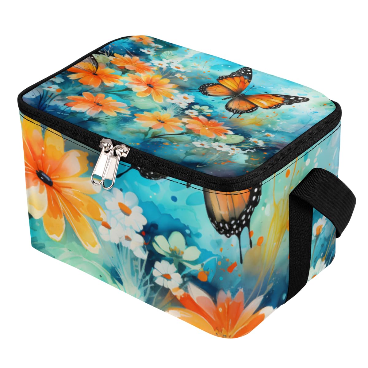 GzLeyigou Lunch Bags for Women Men 9 Cans,Butterfly Hot & Cold Food Delivery Bag Insulated Grocery Bag Insulated Lunch Box Yellow Flower Cooler Bag for Office Work Picnic Beach