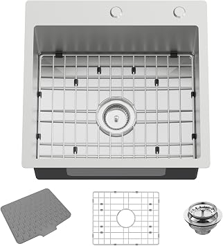 20x19In Stainless Steel Kitchen And Bar Sink - Small Drop In Single Bowl Topmount Staylish Kitchen&Bar Sink Ideal Choice For Small Space, Prep Area, RV With Bottom Grid,Soap Mat And Drain Assembly