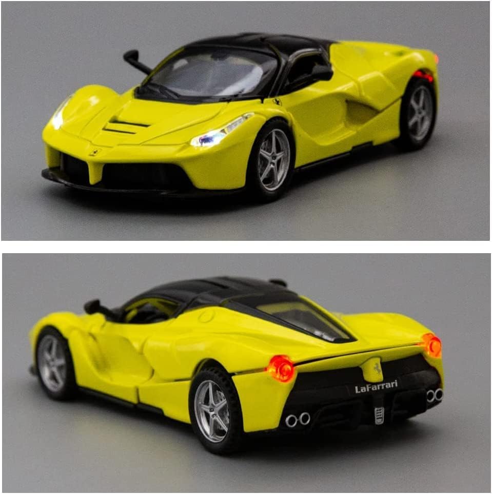 Image of 1 /32 Ferrari Race Model Car and LaFerrari Toy Car, Pull Back Vehicle Alloy Diecast Model, Openable Doors, Collectible Gift Cars for Kids (Yellow)