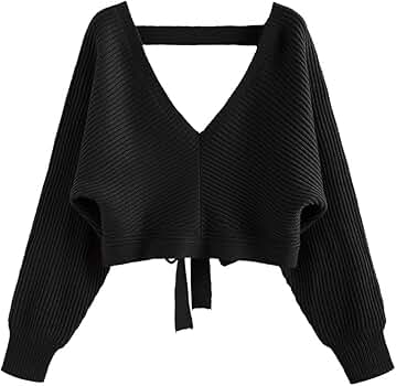 ZAFUL Women's V Neck Cropped Sweater Ribbed Knit Pullover