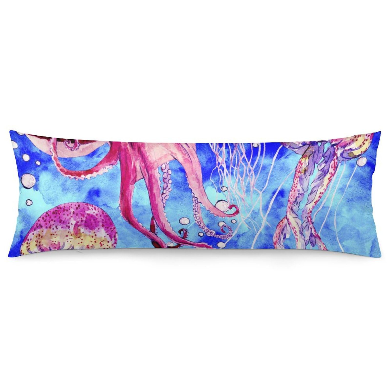 Watercolor Octopus Lionfish and Jellyfish Body Pillow Cover Lightweight Long Pillow Case for Cushion Sofa Living Room Bed 20