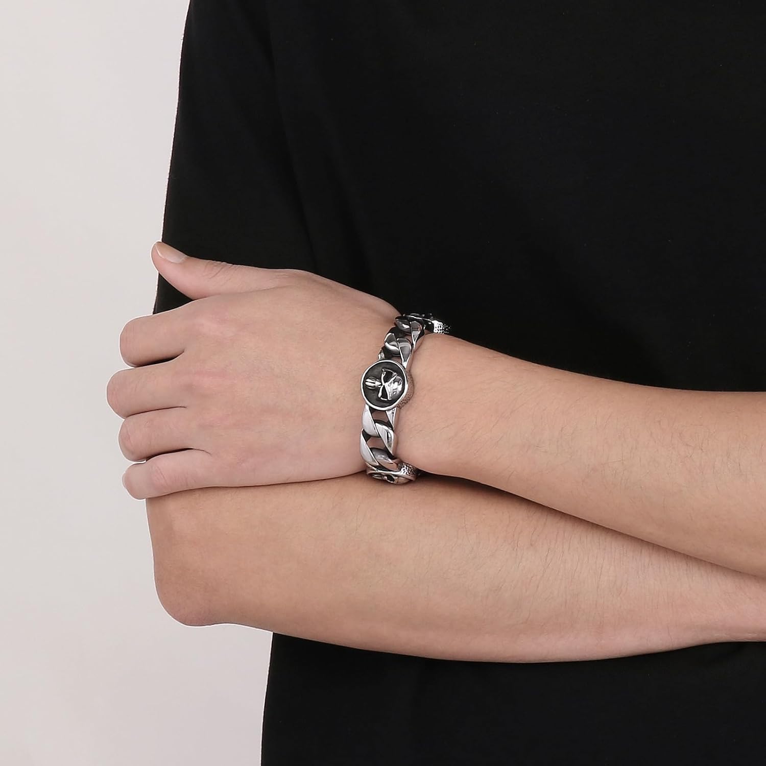 Stainless Steel Gothic Skull Bracelet for Men and Women Rock Biker Skull Linked Chunky Chain Bangle with Lobster Clasps Polished Gift for Him - Image 5