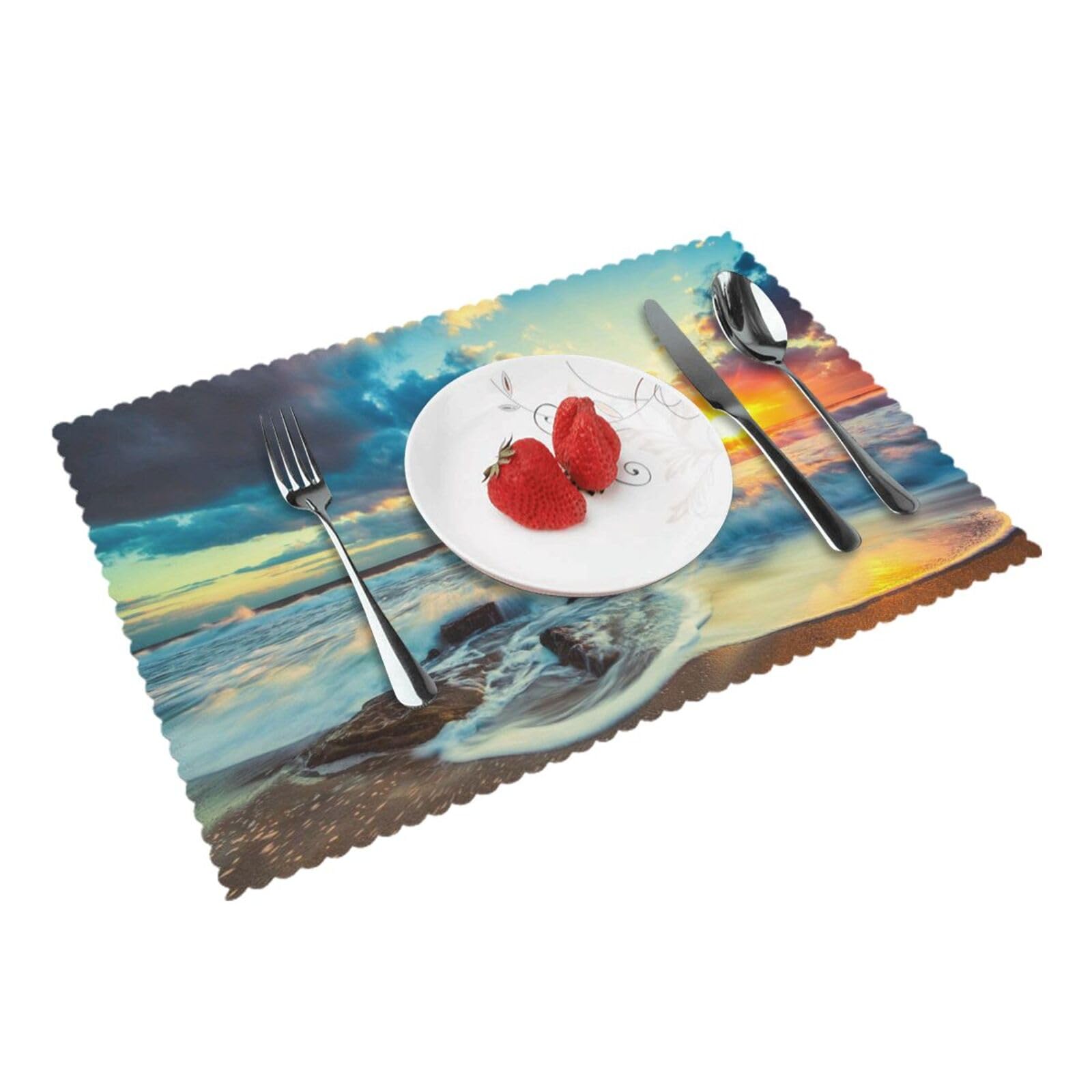 Bnvsadc Sunset Beach 4 Pcs Heat Resistant Placemat 45X30 Cm, Printed Non-Slip Place Mats For Kitchen Dining Table Indoor Outdoor