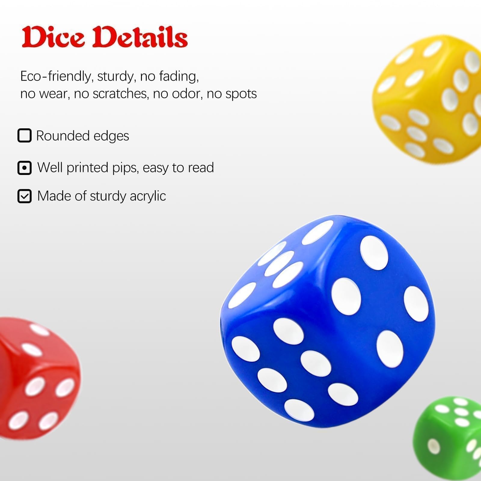 30 Pezzi Dadi Colorati a 6 Facce,22mm D6 dadi in acrilico ,6 Facce Game Dice a cubetti in acrilico con sacchetto a cubo nero,per Poker,Giochi da Tavolo, Giochi con Dadi e Matematici ,poker