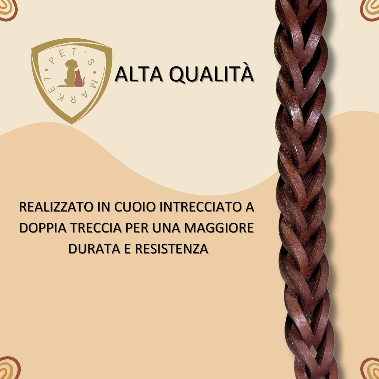 Pet's Market Guinzaglio Cane Cani 90 cm in Cuoio Doppia Treccia Color Marrone Scuro Presa Comoda Gancio Robusto (90 cm Marrone Scuro)