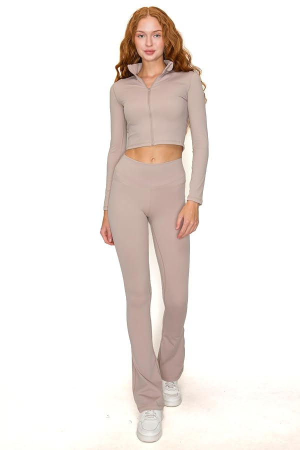 Leggings Depot Women’s Buttery-Soft Seamless Knit Yoga Flare Leggings, Light Taupe, Large by Leggings Depot - Used condition - Image 6