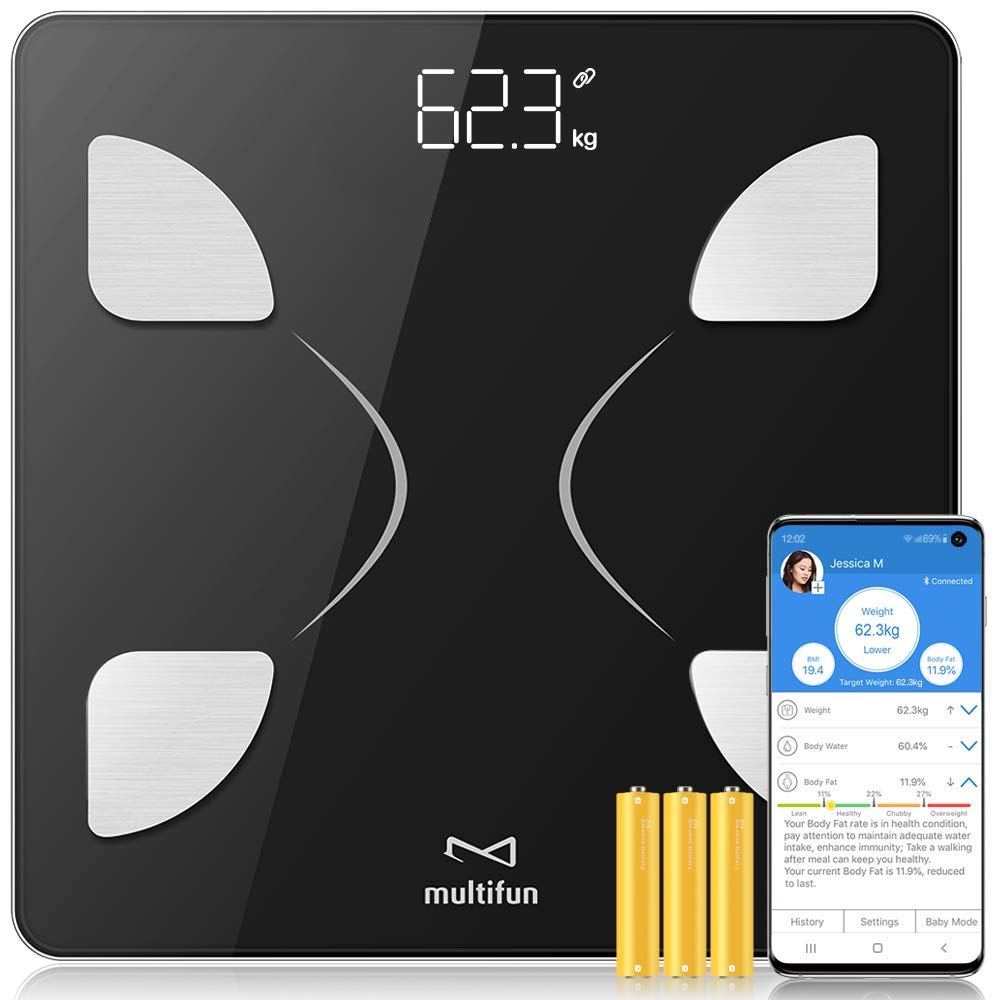 TMKBody Fat Scale Bluetooth, Digital Body Weight Bathroom Scales Weighing Scale with Smart BMI Scale, Body Composition Monitors with Smartphone App, Black