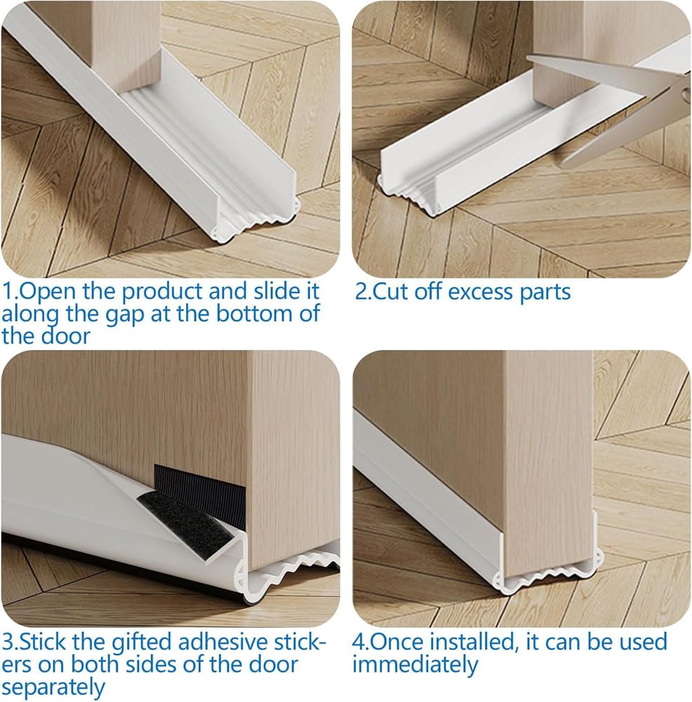 Striscia sigillante per la parte inferiore della porta, paraspifferi flessibile in PVC per porte, non si attacca alla porta, insonorizzante per porte (bianco, 100 x 5,5 cm - 1)