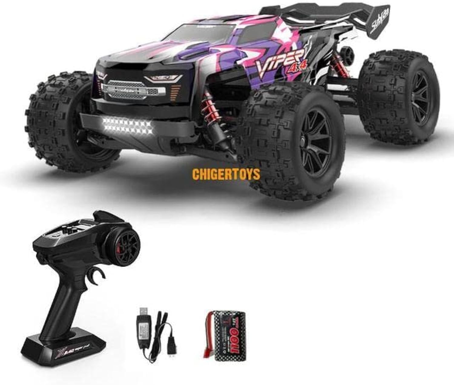 AKDC RC Cars for Adults High Speed 50KM/H, 1:16 Scale Large All Terrain RC Truck, 25+ Min 4WD Hobby Car with 2.4GHz Radio Remote Control, 4X4 Waterproof Off-Road Truck for Boys (Viper - Purple/Pink)