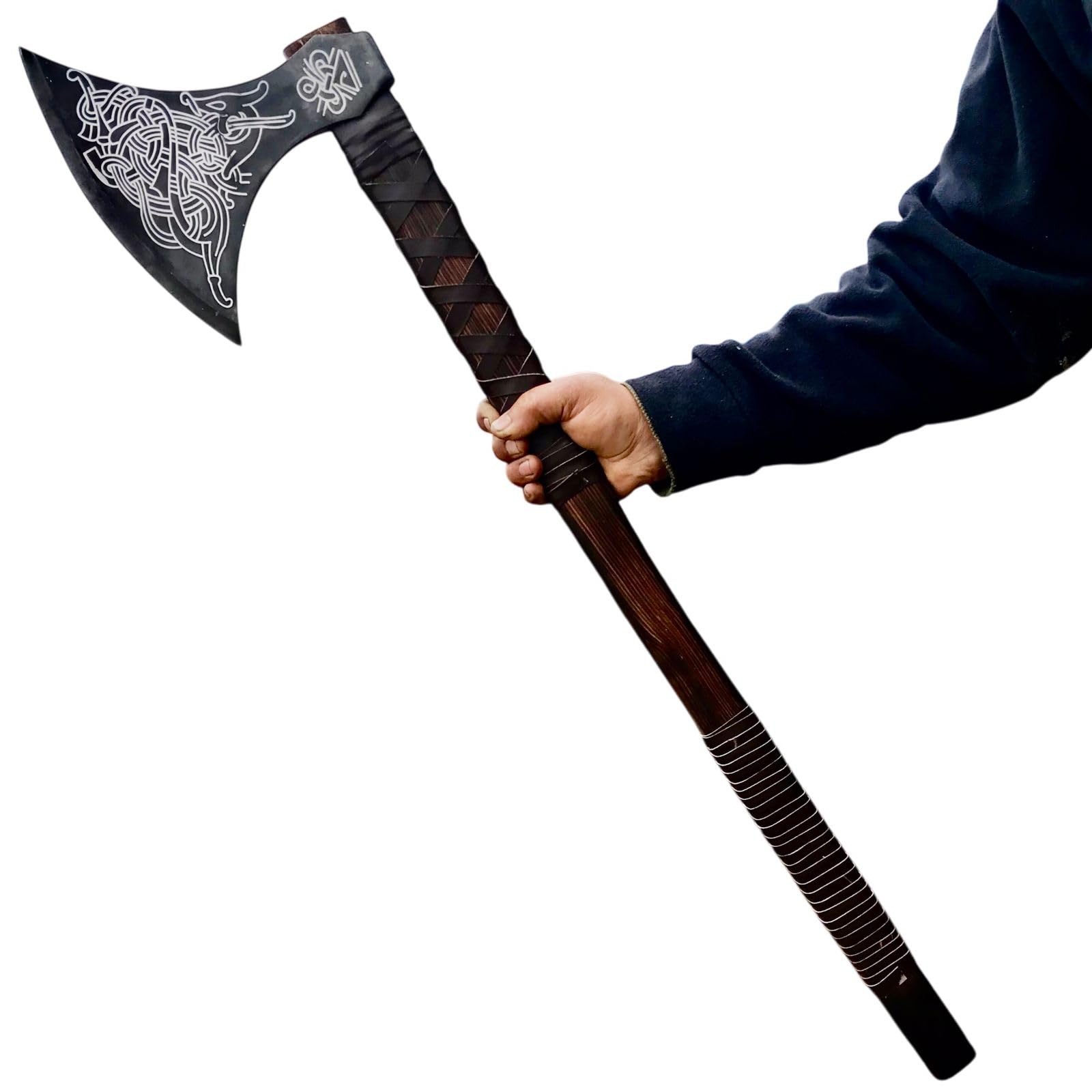 40 Inch Double-Headed Viking Axe, Real Functional Norse Battle Axe | Large Dane Berserker Axe, Scandinavian Prop Tool &amp; Viking Gift for Him