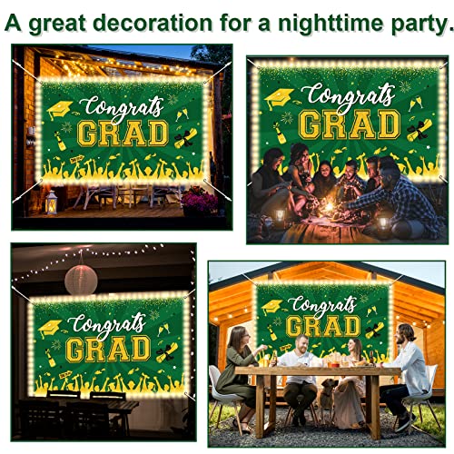 Image of Green Graduation Banner with Led-Light Strips Decor 71 inch x 43 inch Class of 2024 Graduation Backdrop Banner Congrats Grad Party Decorations for 2024 Graduation Party Background Supplies