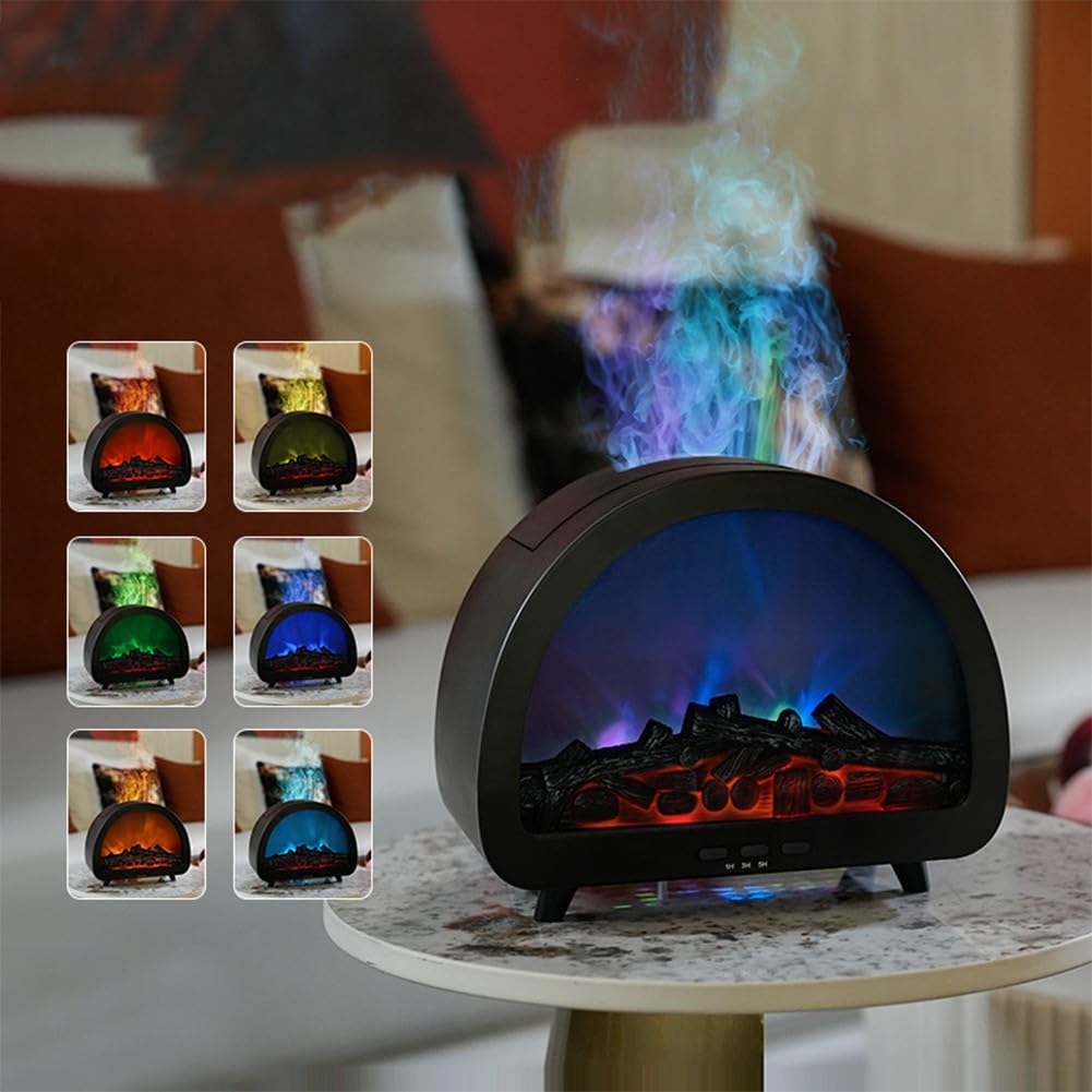 Diffuseur d'arômes de flamme avec lumière 7 couleurs, humidificateur avec télécommande de 200 ml pour décoration de chambre à coucher, salon, 2026 nouveau (noir)