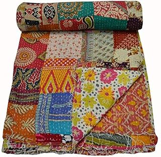 estationeryhouse Indian Vintage patchwork Kantha Quilt Handmade Throw Reversible Blanket Bedspread Cotton Fabric BOHEMIAN quilt