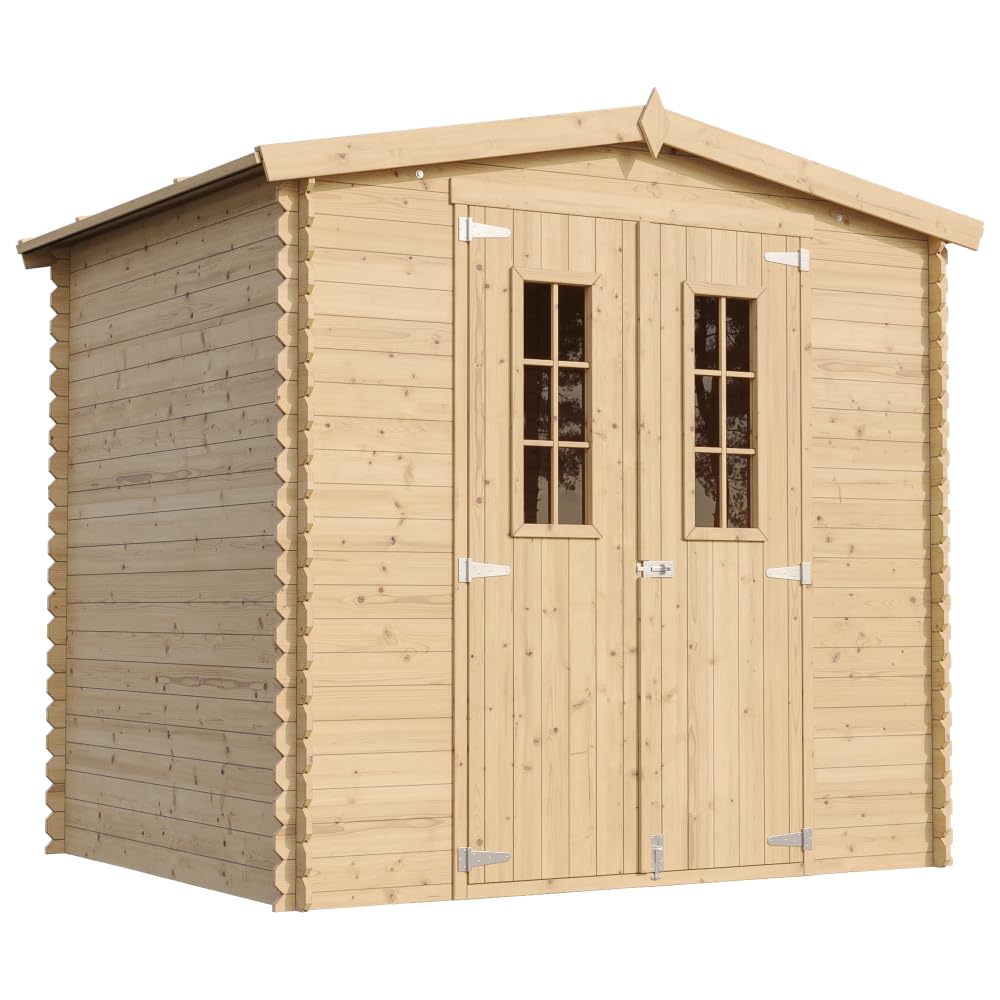Cobertizo de Madera para jardín con Suelo TRATADO - 226x236cm/4.33 m² Cobertizo de Madera Natural - Taller de Jardín - Bicicleta, Almacenamiento de Herramientas TIMBELA M369C+M369G
