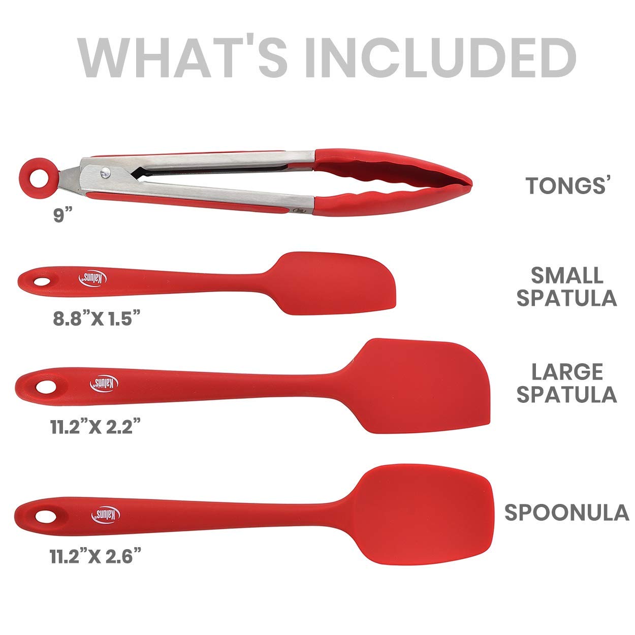 Kaluns Silicone Spatula Set 4 Pcs Rubber Spatulas Silicone Heat Resistant 600°F, Spatulas for Nonstick Cookware, Seamless Design with Stainless Steel Core, Dishwasher Safe, Bonus Tongs Included