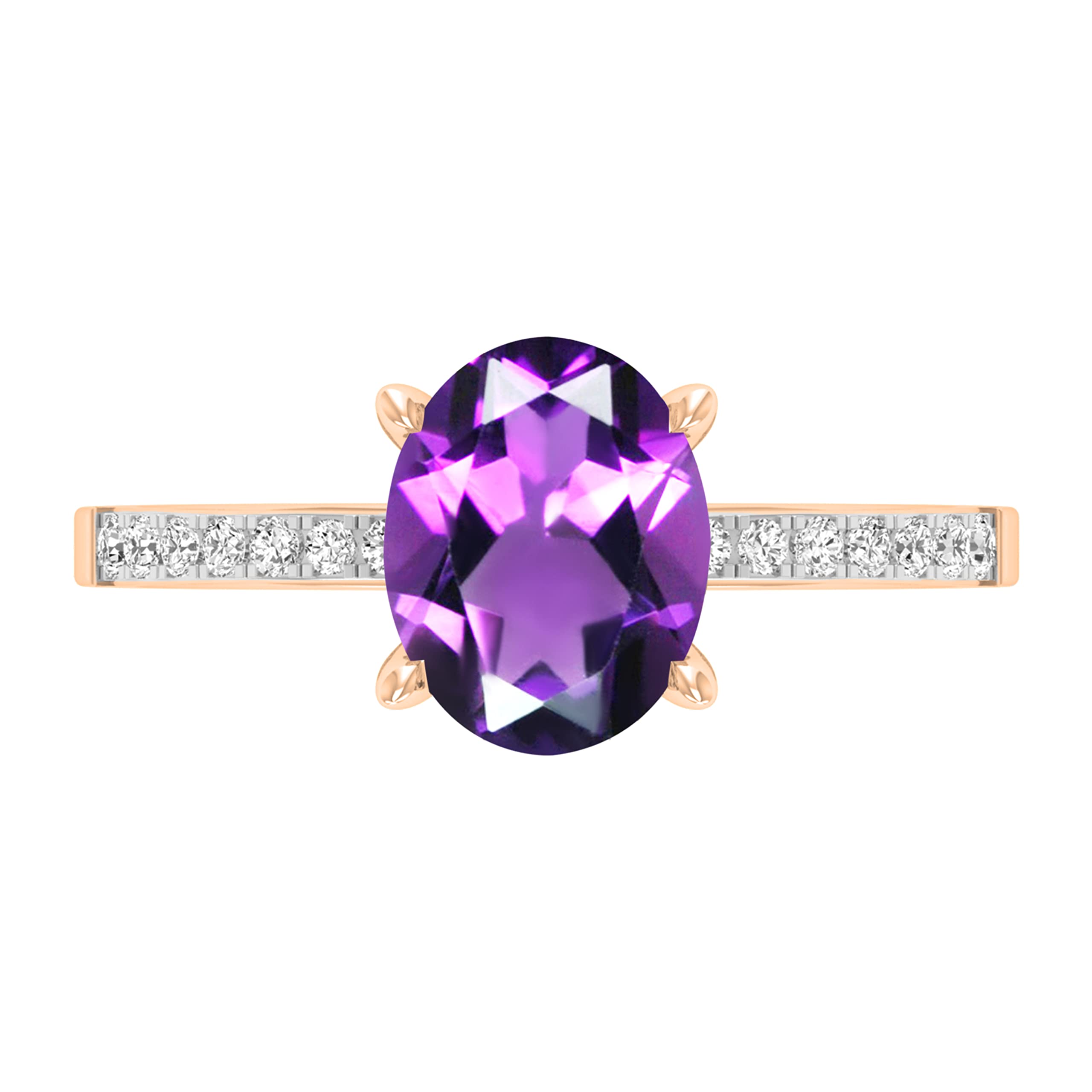 Anillo de compromiso Dazzlingrock Collection para mujer en oro rosa macizo de 14 quilates, con amatista ovalada de 9x7 mm y diamante blanco redondo de 0,19 ct, talla 6.