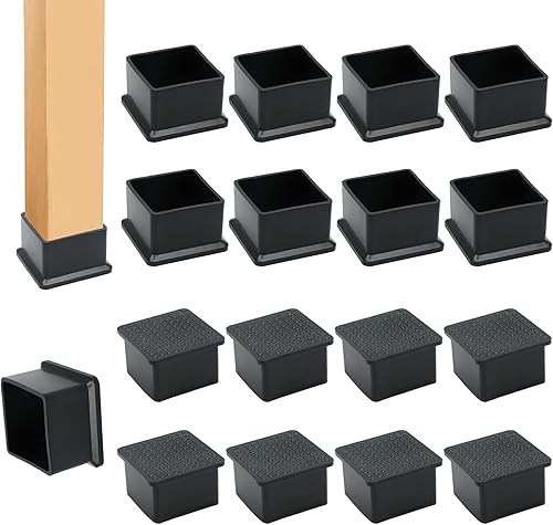Suiwotin 12 tapas cuadradas de goma para patas de silla, de 1-12 x 1-12 pulgadas, fundas de goma cuadradas negras para muebles, mesa, silla, patas