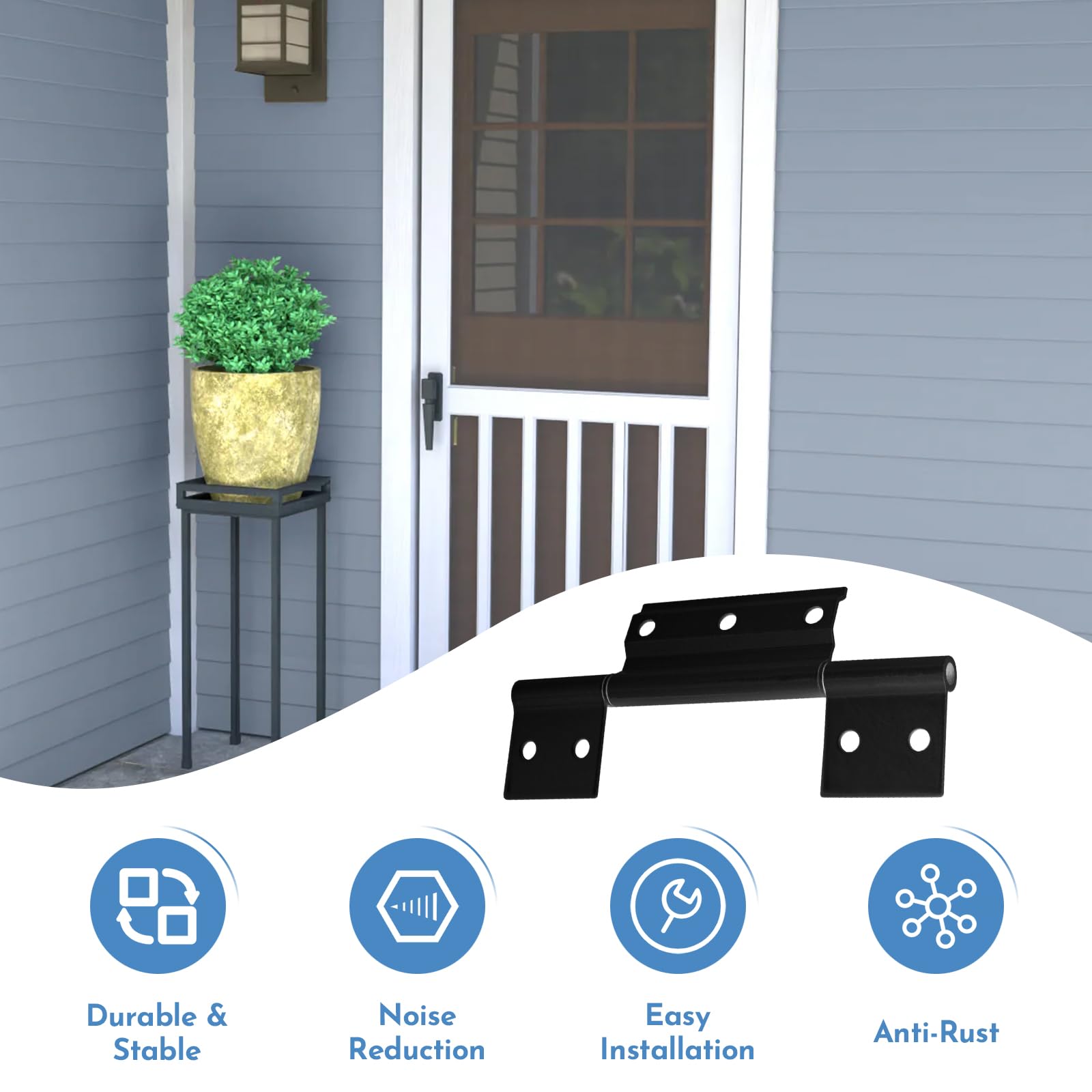 3Pack Black Screen Door Hinges, Aluminum Matte Black