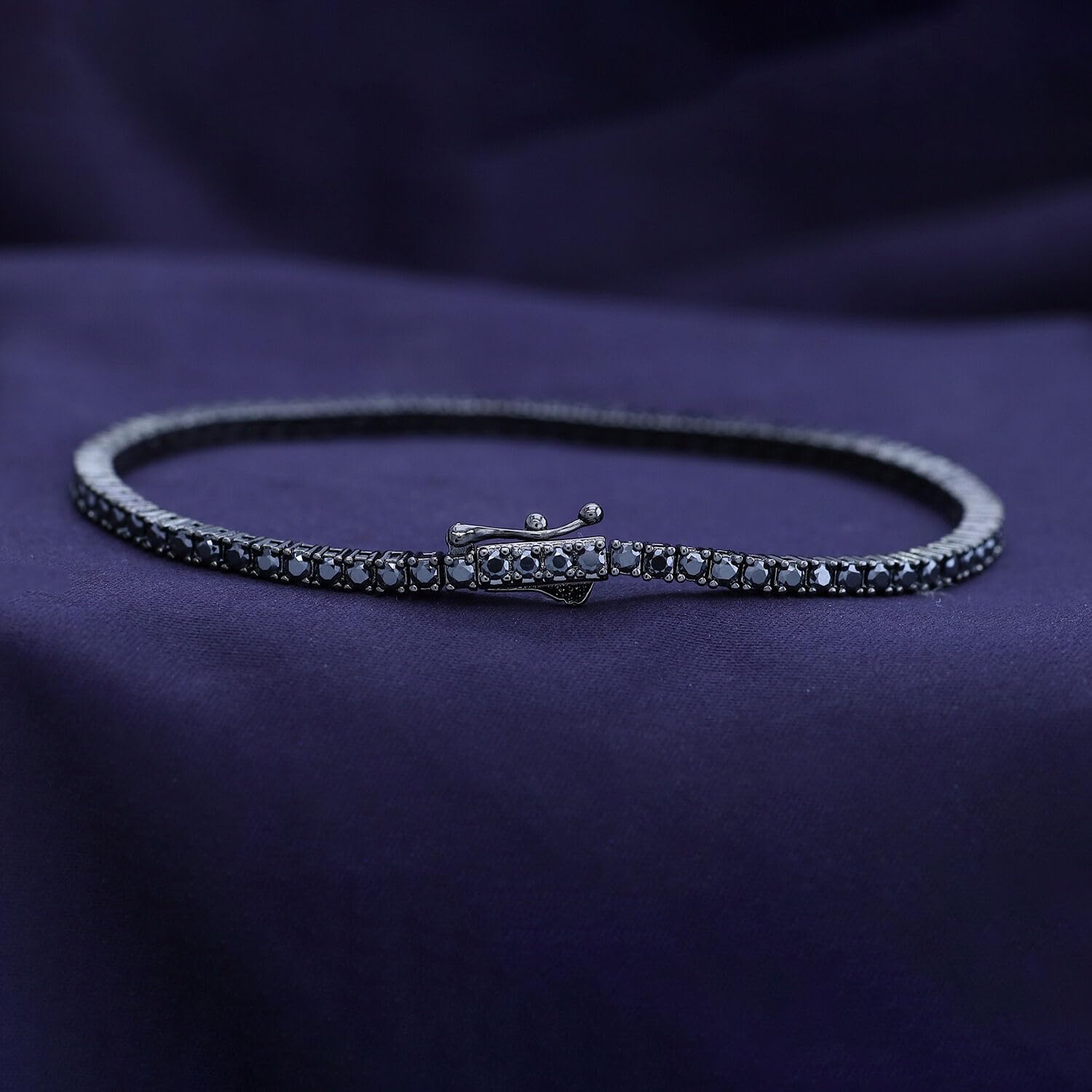 Black Moissanite Tennis Bracelet for Women, 18K Gold Plated 2.5MM Stacking Dainty Wedding Bracelets for Brides